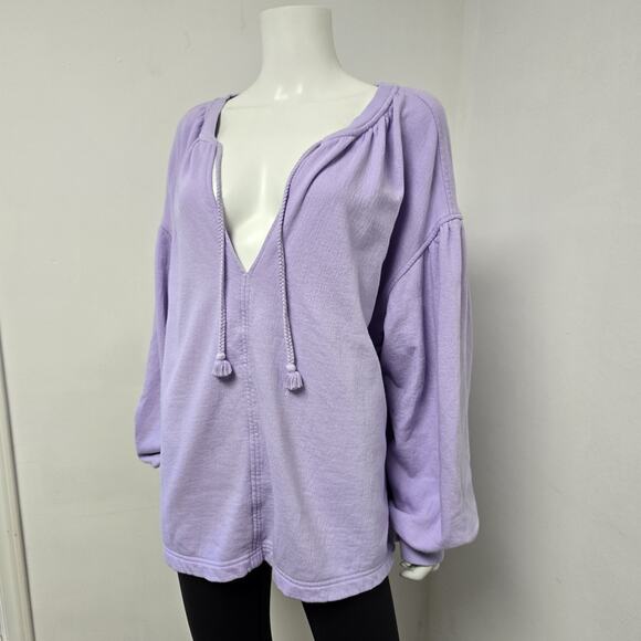 Aerie Easy Street Sweatshirt Pullover M Tie Neck Lavender Long Sleeve Oversized - Picture 4 of 8